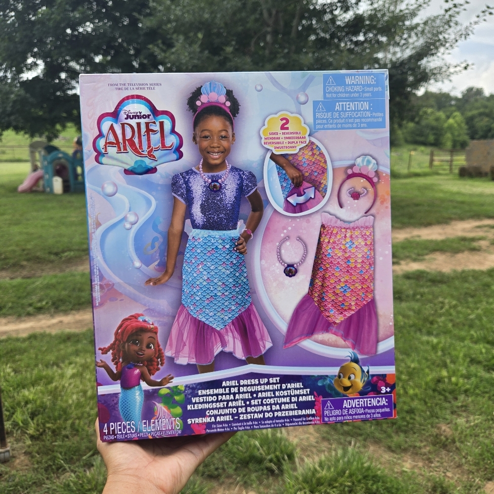 DISNEY JUNIOR ARIEL 2-in-1 Dress Up Set for PRETEND PLAY, Sizes 4-6X, 4-Pieces